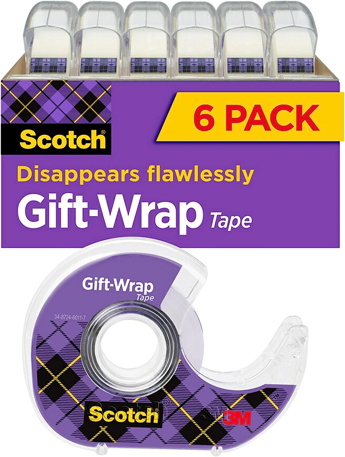 230816082640016_1 Scotch Gift Wrap Tape, 6 Rolls, The Go-To Tape for the Holidays, 3/4 x 650 Inches, Dispensered (615-GW) - Image 1